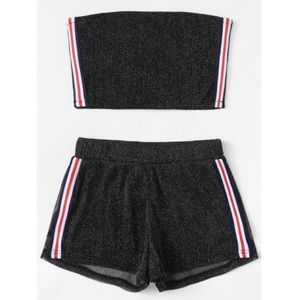 Striped Tape Side Tube Top With Shorts